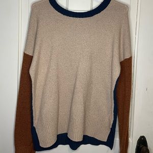 Reversible Knitted Colorblock Brown and Blue Comfy Sweater